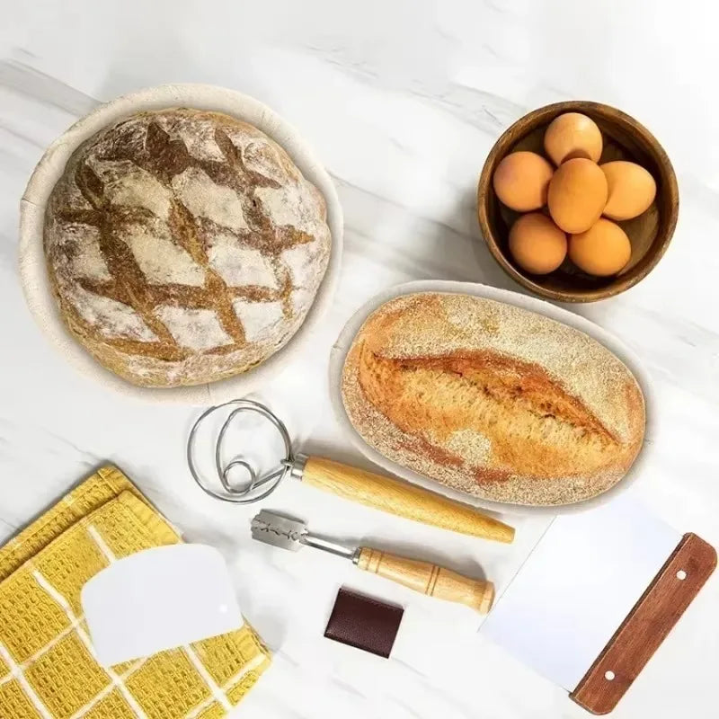 Natural Sourdough Bread Fermentation Basket Set Rattan Dough Fermentation Set Baking Mixer Scraper Home Baking Utility Tools