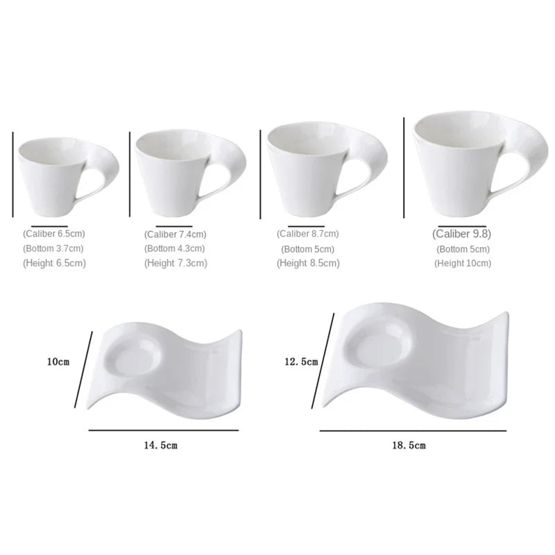 European-style White Porcelain Wavy Coffee Cup Delicate Milk Dessert Mug Special-shaped Ceramic Espresso Cup Home Decoration New