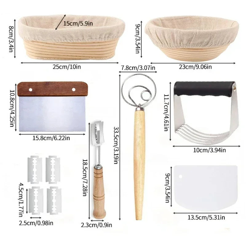 Natural Sourdough Bread Fermentation Basket Set Rattan Dough Fermentation Set Baking Mixer Scraper Home Baking Utility Tools
