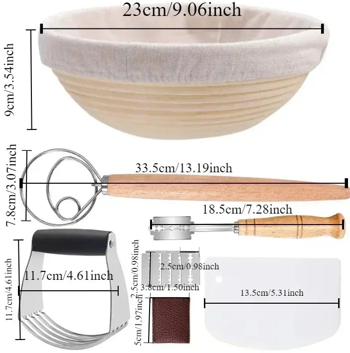 Natural Sourdough Bread Fermentation Basket Set Rattan Dough Fermentation Set Baking Mixer Scraper Home Baking Utility Tools