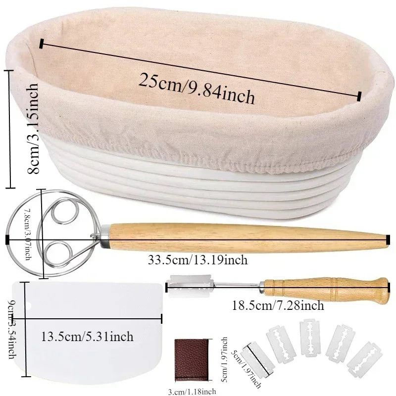 Natural Sourdough Bread Fermentation Basket Set Rattan Dough Fermentation Set Baking Mixer Scraper Home Baking Utility Tools