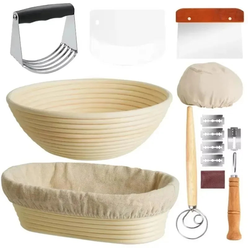 Natural Sourdough Bread Fermentation Basket Set Rattan Dough Fermentation Set Baking Mixer Scraper Home Baking Utility Tools