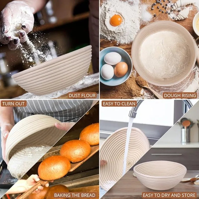 Natural Sourdough Bread Fermentation Basket Set Rattan Dough Fermentation Set Baking Mixer Scraper Home Baking Utility Tools